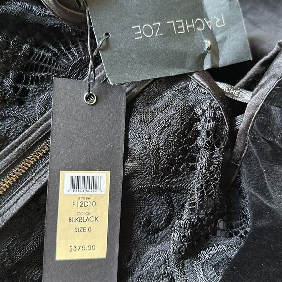 Rachel‎ Zoe Black Velvet Lace-Back Puff Sleeve Mini Dress Black Size 8 NWT - Picture 10 of 12